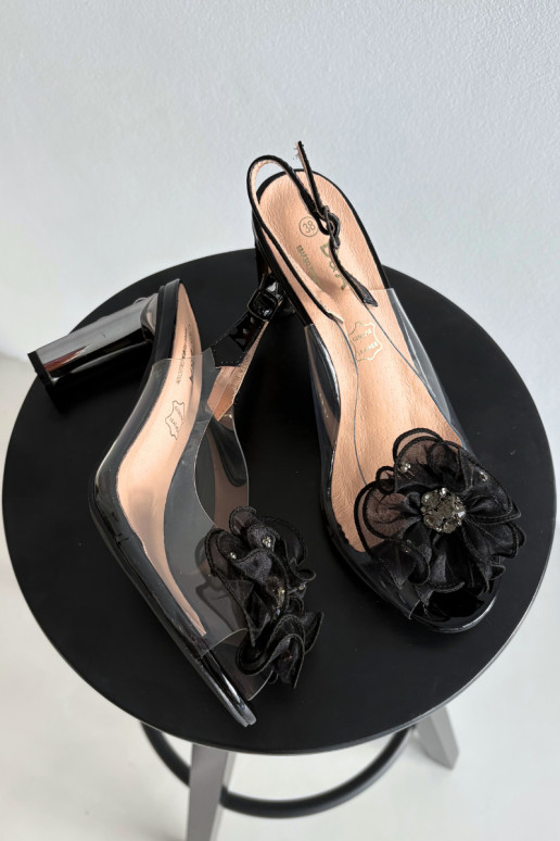 sandales ar papēdi ar ornamentiem I Kryształkami D&A MR52-236 melnas krāsas