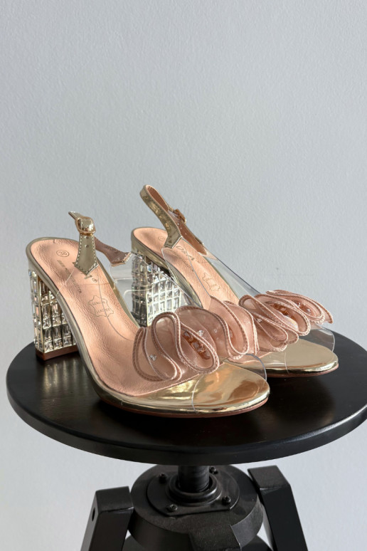 sandales ar papēdi ar mirdzošiem spīdumiem D&A MR52-237 Zelta krāsas