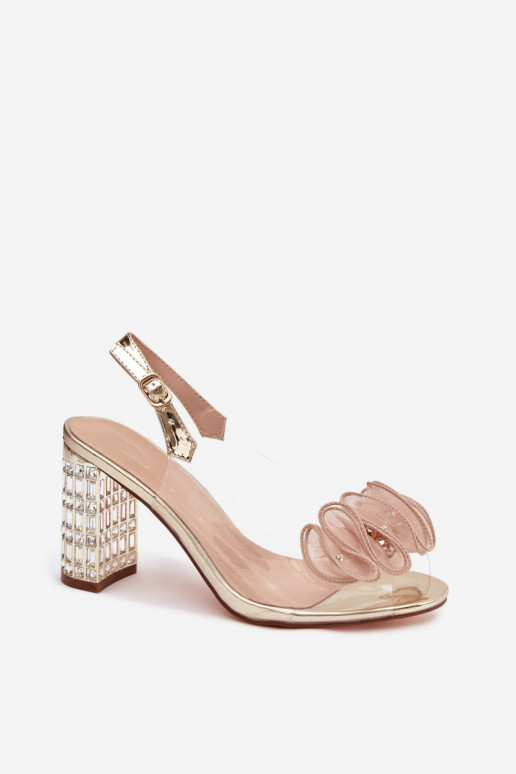 sandales ar papēdi ar mirdzošiem spīdumiem D&A MR52-237 Zelta krāsas