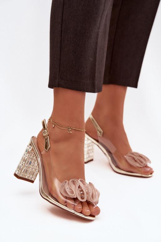 sandales ar papēdi ar mirdzošiem spīdumiem D&A MR52-237 Zelta krāsas