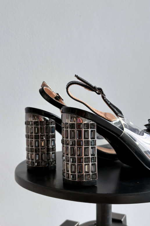 sandales ar papēdi ar mirdzošiem spīdumiem D&A MR52-237 melnas krāsas