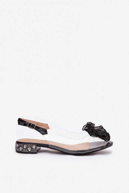 Caurspīdīgas sandales Uz Zema Papēža ar mirdzošiem spīdumiem Un Dekorācija D&A MR52-230 melnas krāsas