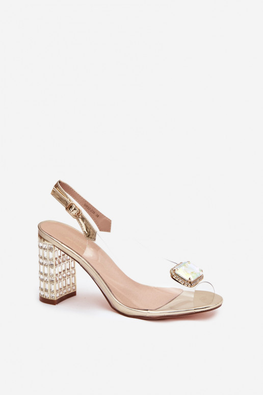 Caurspīdīgas sandales ar papēdi ar mirdzošiem spīdumiem D&A MR52-239 Zelta krāsas
