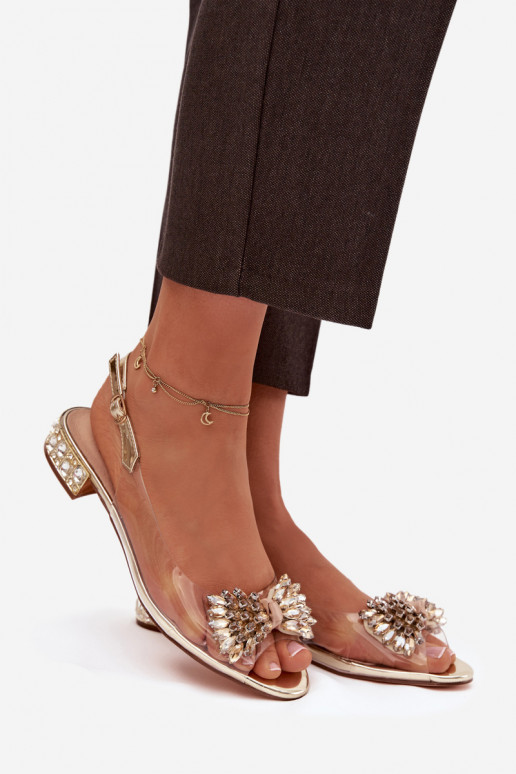 Caurspīdīgas sandales ar bantītēm D&A MR52-231 Zelta krāsas