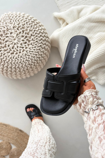 sieviešu čības ar platiem papēžiem melnas krāsas Lorania