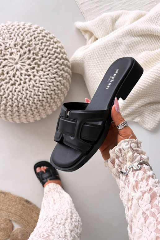 sieviešu čības ar platiem papēžiem melnas krāsas Lorania