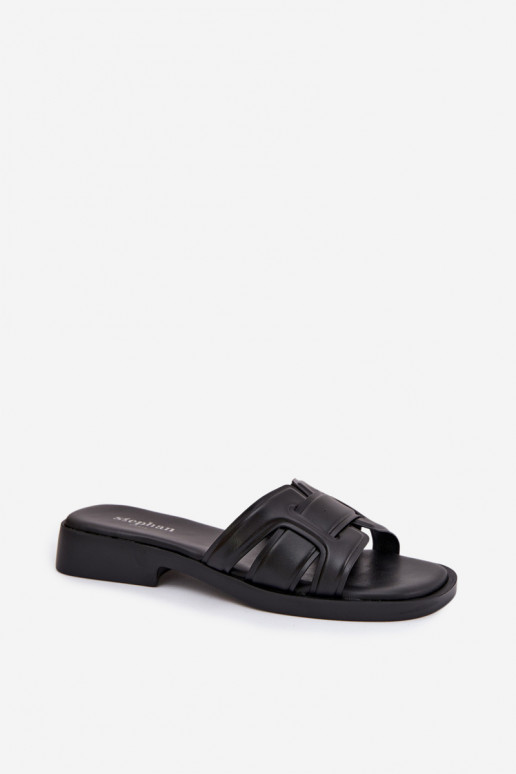 sieviešu čības ar platiem papēžiem melnas krāsas Lorania