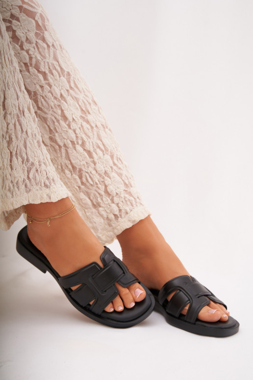 sieviešu čības ar platiem papēžiem melnas krāsas Lorania