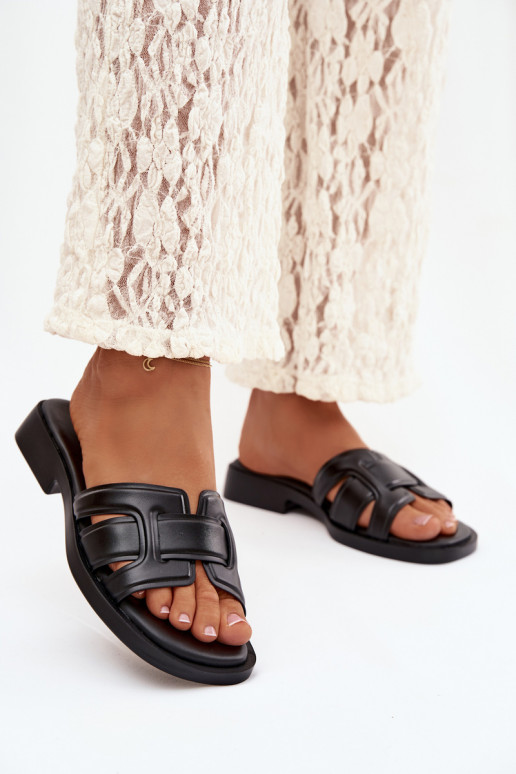 sieviešu čības ar platiem papēžiem melnas krāsas Lorania