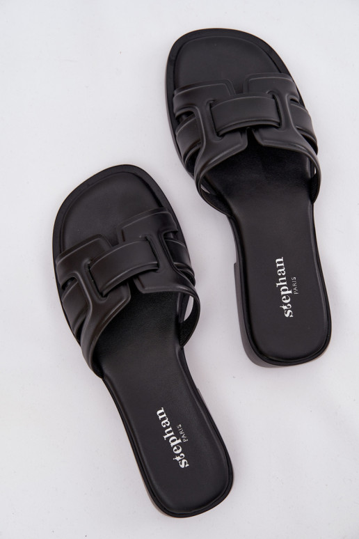 sieviešu čības ar platiem papēžiem melnas krāsas Lorania