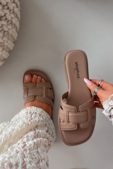 sieviešu čības ar platiem papēžiem smilšu krāsas Lorania