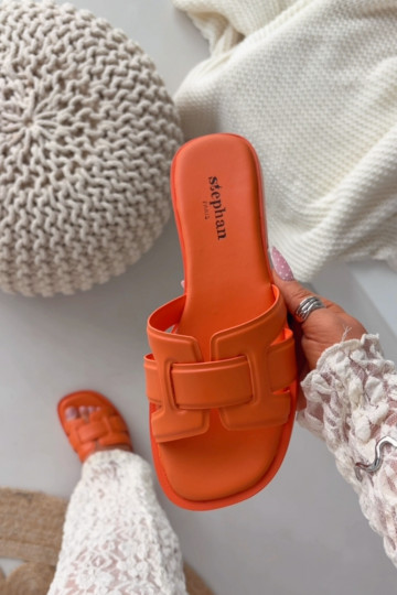 sieviešu čības ar platiem papēžiem oranžas krāsas Lorania