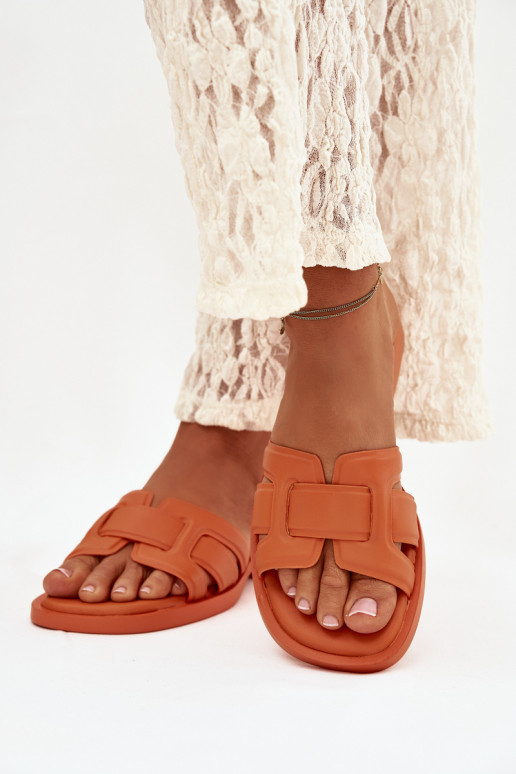 sieviešu čības ar platiem papēžiem oranžas krāsas Lorania