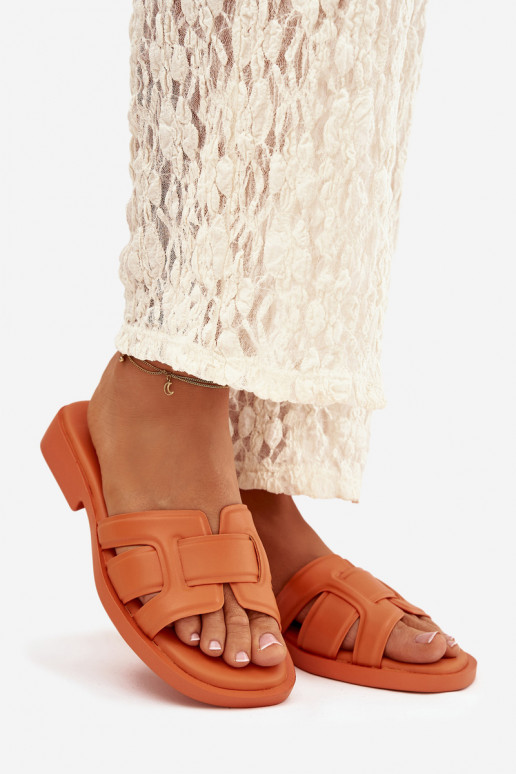 sieviešu čības ar platiem papēžiem oranžas krāsas Lorania