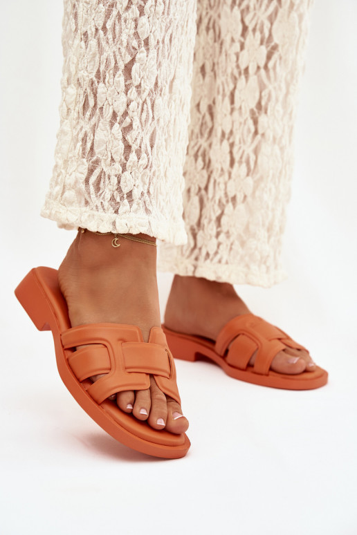 sieviešu čības ar platiem papēžiem oranžas krāsas Lorania