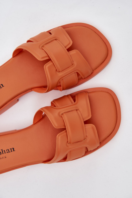 sieviešu čības ar platiem papēžiem oranžas krāsas Lorania