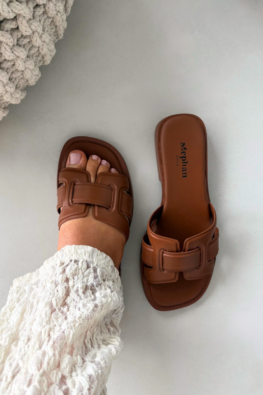 sieviešu čības ar platiem papēžiem brūnas krāsas Lorania