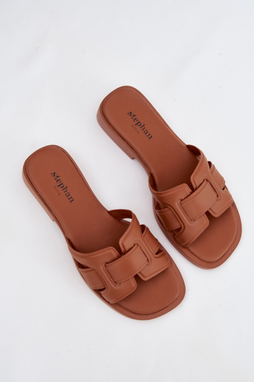 sieviešu čības ar platiem papēžiem brūnas krāsas Lorania