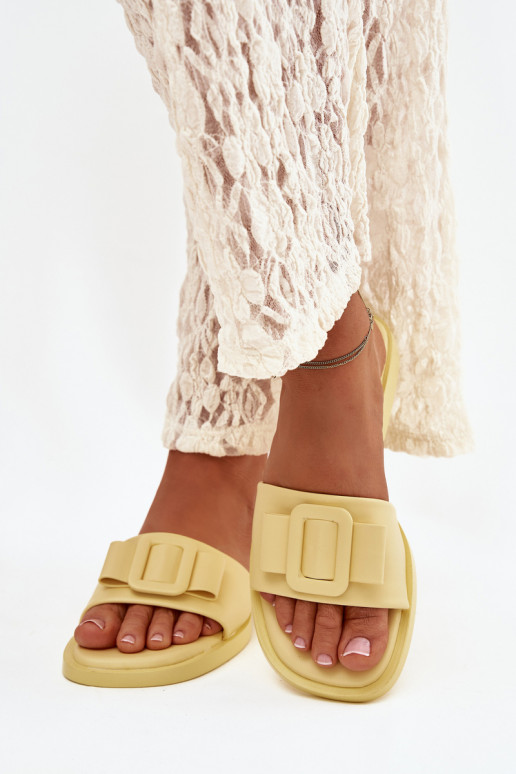 sieviešu čības ar platiem papēžiem ar sprādzēm Dzelteni Melivra