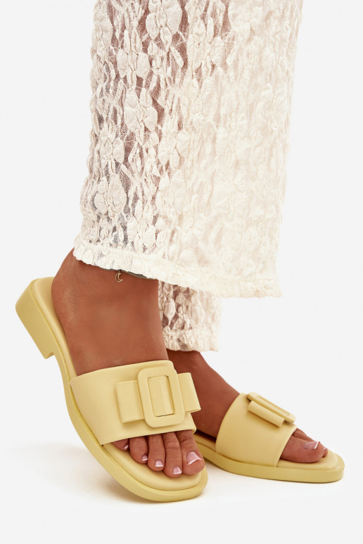 sieviešu čības ar platiem papēžiem ar sprādzēm Dzelteni Melivra