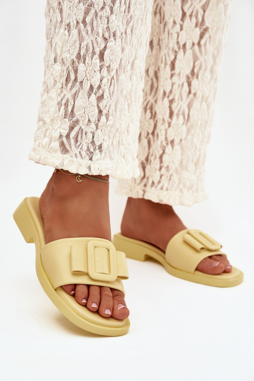 sieviešu čības ar platiem papēžiem ar sprādzēm Dzelteni Melivra