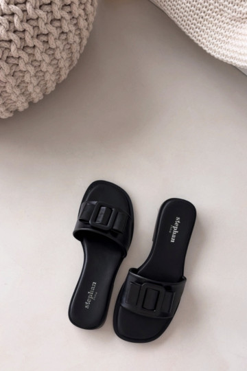 sieviešu čības ar platiem papēžiem ar sprādzēm melnas krāsas Melivra 2