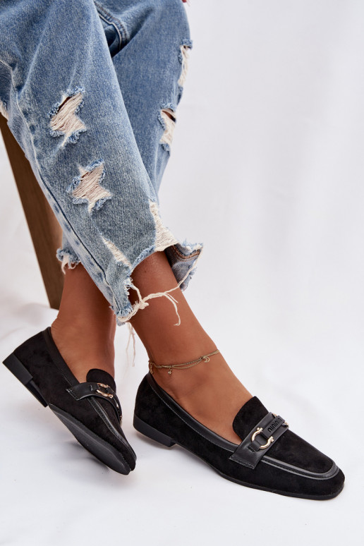 Mokasīni sievietēm ar izsmalcinātiem elementiem, melnā krāsā Evelora