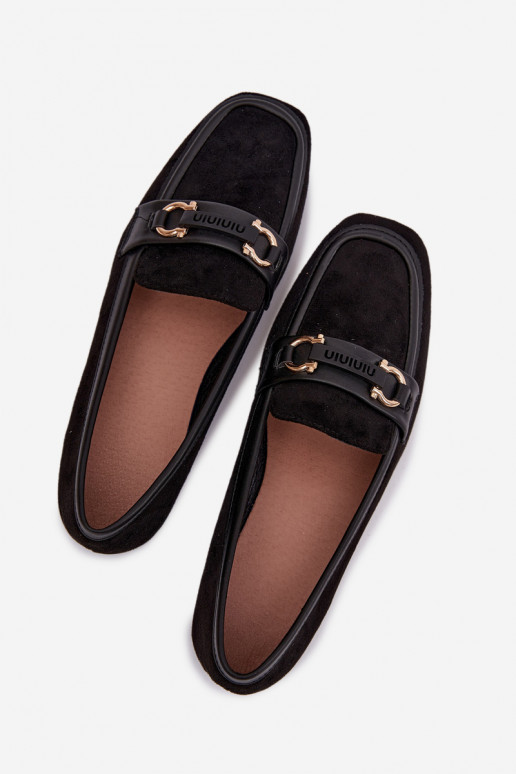 Mokasīni sievietēm ar izsmalcinātiem elementiem, melnā krāsā Evelora