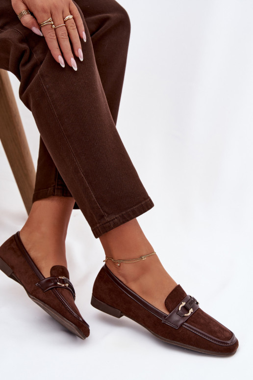 Mokasīni sievietēm ar izsmalcinātiem elementiem, šokolādes krāsā Evelora