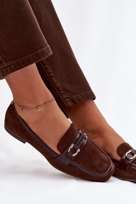 Mokasīni sievietēm ar izsmalcinātiem elementiem, šokolādes krāsā Evelora