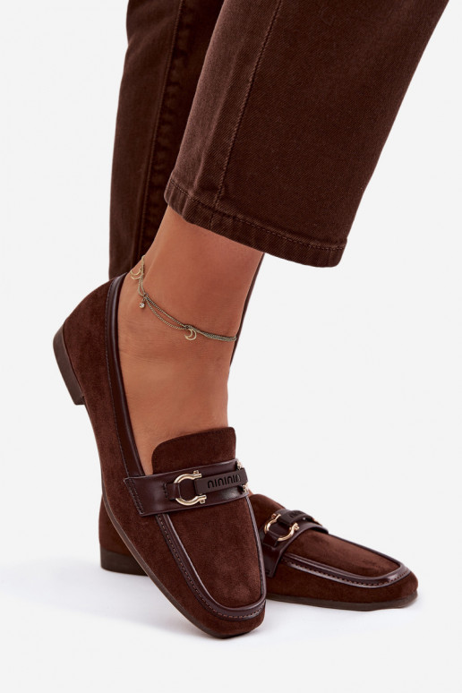 Mokasīni sievietēm ar izsmalcinātiem elementiem, šokolādes krāsā Evelora