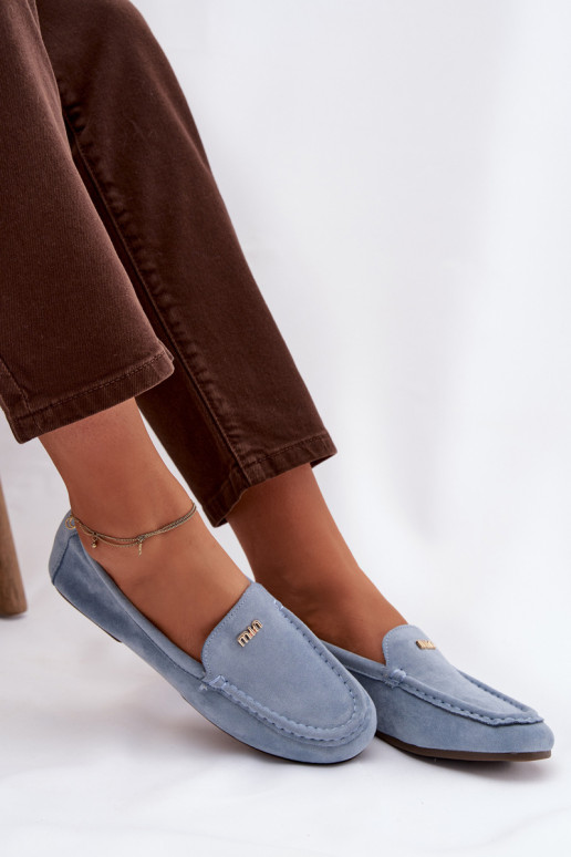 sieviešu mokasīniTā irzsm Zelta krāsasm Detalem Zilas krāsas Sarivelle