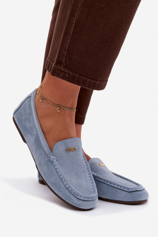 sieviešu mokasīniTā irzsm Zelta krāsasm Detalem Zilas krāsas Sarivelle