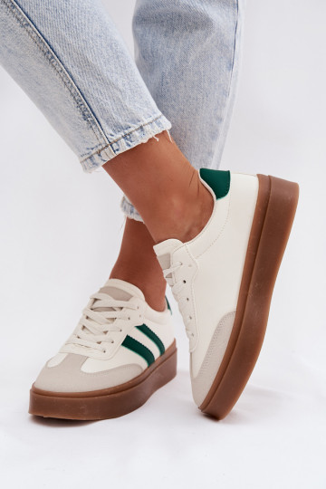 Sneakers modeļa apavi Sieviešu ar platformu no eko ādas Baltas-Zaļas krāsas Elaraven