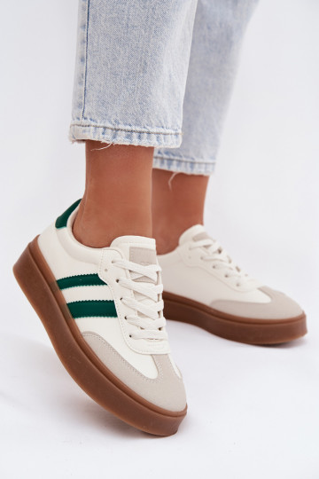 Sneakers modeļa apavi Sieviešu ar platformu no eko ādas Baltas-Zaļas krāsas Elaraven 2
