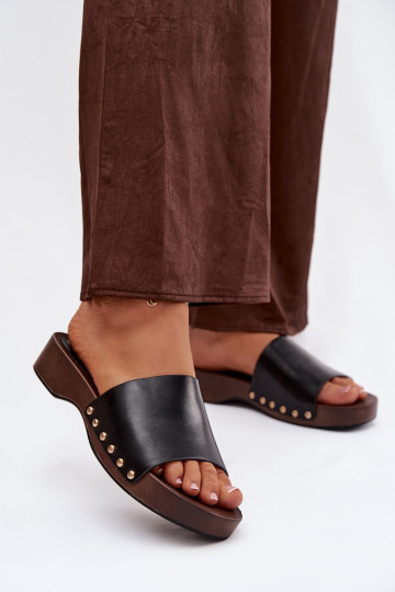 sieviešu čības Ze Zelta krāsasmi Kniedes melnas krāsas Terissa