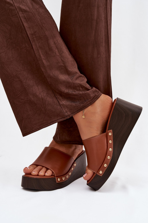 sieviešu čības Uz Ķīļa Ze Zelta krāsasmi Kniedes brūnas krāsas Arionne