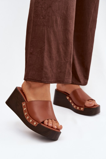 sieviešu čības Uz Ķīļa Ze Zelta krāsasmi Kniedes brūnas krāsas Arionne 2