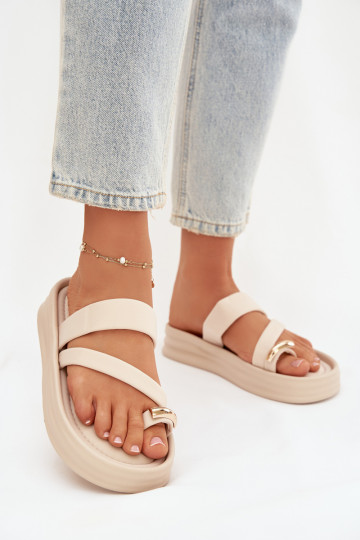 Auduma sieviešu čības Ar svītrām I Zelta krāsasm Detalem Ziloņkaula krāsas Farielle