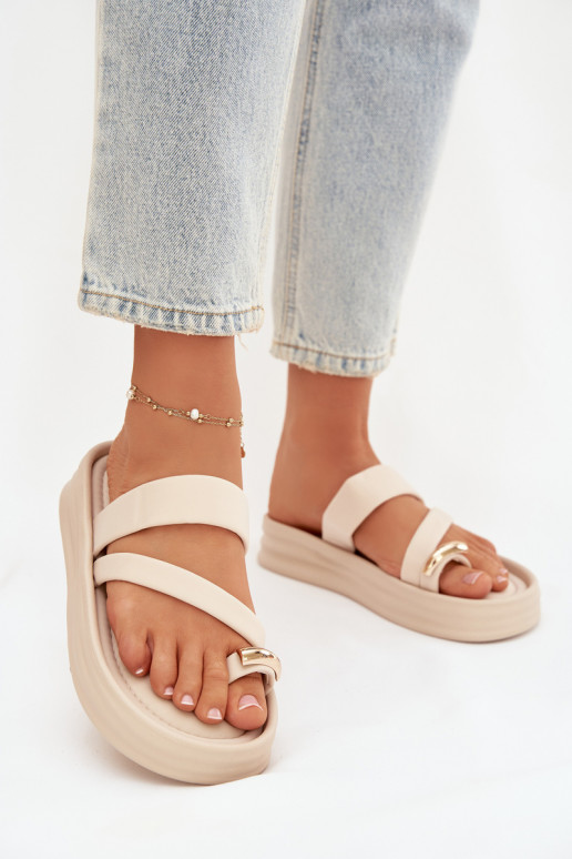 Auduma sieviešu čības Ar svītrām I Zelta krāsasm Detalem Ziloņkaula krāsas Farielle