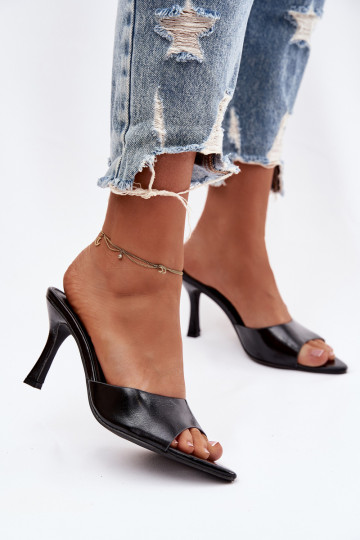 Laque sieviešu čības ar papēdi melnas krāsas Lirissa 2