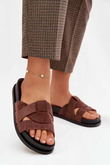 sieviešu čības Eko zamšādaoIne Ar svītrām tumši brūnas krāsas Tā irrivessa