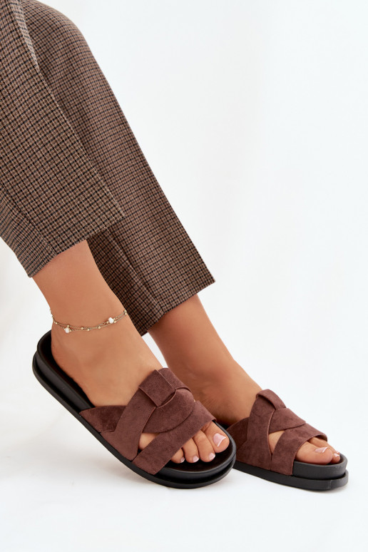 sieviešu čības Eko zamšādaoIne Ar svītrām tumši brūnas krāsas Tā irrivessa