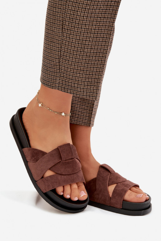 sieviešu čības Eko zamšādaoIne Ar svītrām tumši brūnas krāsas Tā irrivessa