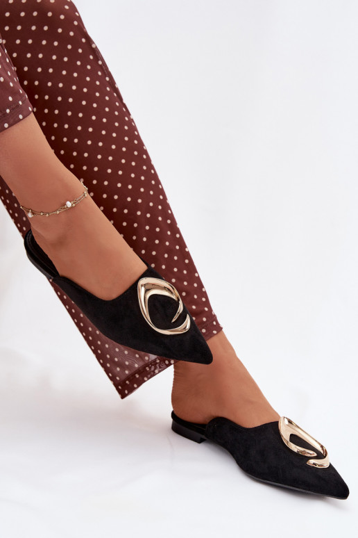 sieviešu čības Mule Ar greznu Zelta krāsasm Detalem melnas krāsas Galvella