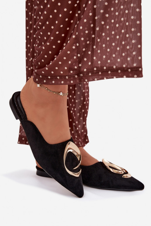 sieviešu čības Mule Ar greznu Zelta krāsasm Detalem melnas krāsas Galvella