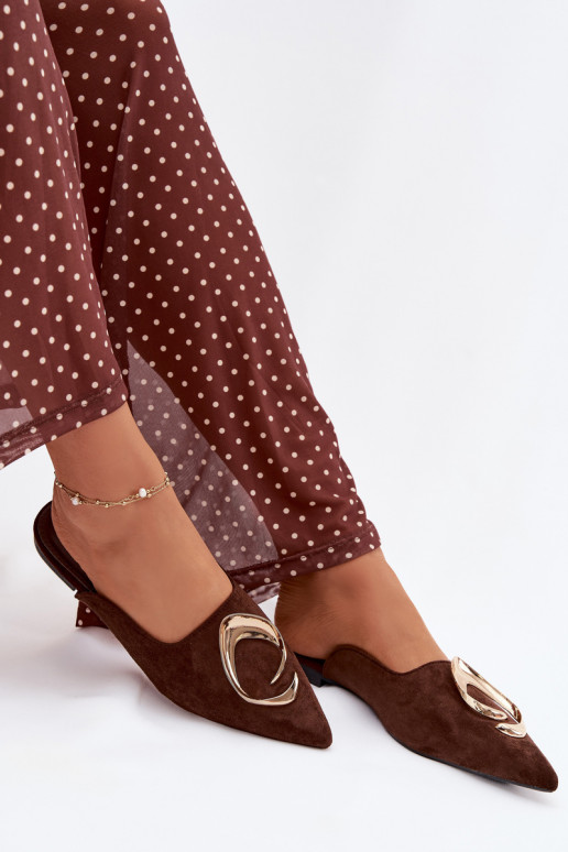 sieviešu čības Mule Ar greznu Zelta krāsasm Detalem CzekoladoIne Galvella