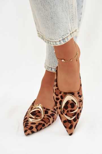 sieviešu čības Mule Ar greznu Zelta krāsasm Detalem ar leoparda kažokādas rakstu Galvella 2