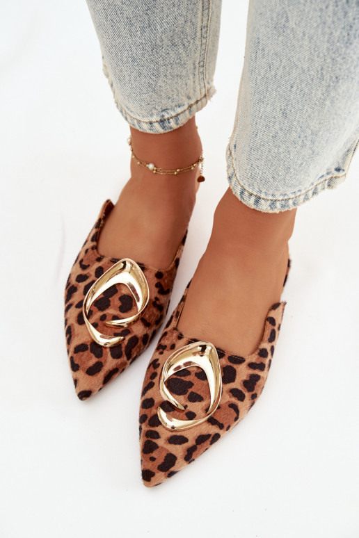 sieviešu čības Mule Ar greznu Zelta krāsasm Detalem ar leoparda kažokādas rakstu Galvella