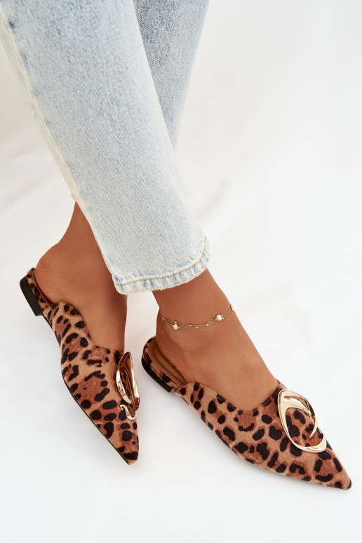 sieviešu čības Mule Ar greznu Zelta krāsasm Detalem ar leoparda kažokādas rakstu Galvella